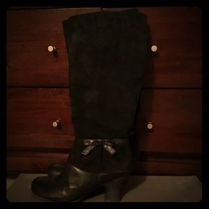Black Suede/Leather Knee High Boots